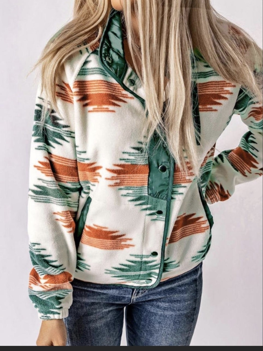 SELINK Southwestern Geometric Fleece Snap Jacket NWT Medium
